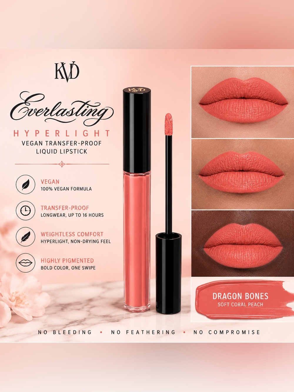 KVD Beauty Everlasting Hyperlight Liquid Lipstick • Dragon Bones Coral Peach NEW